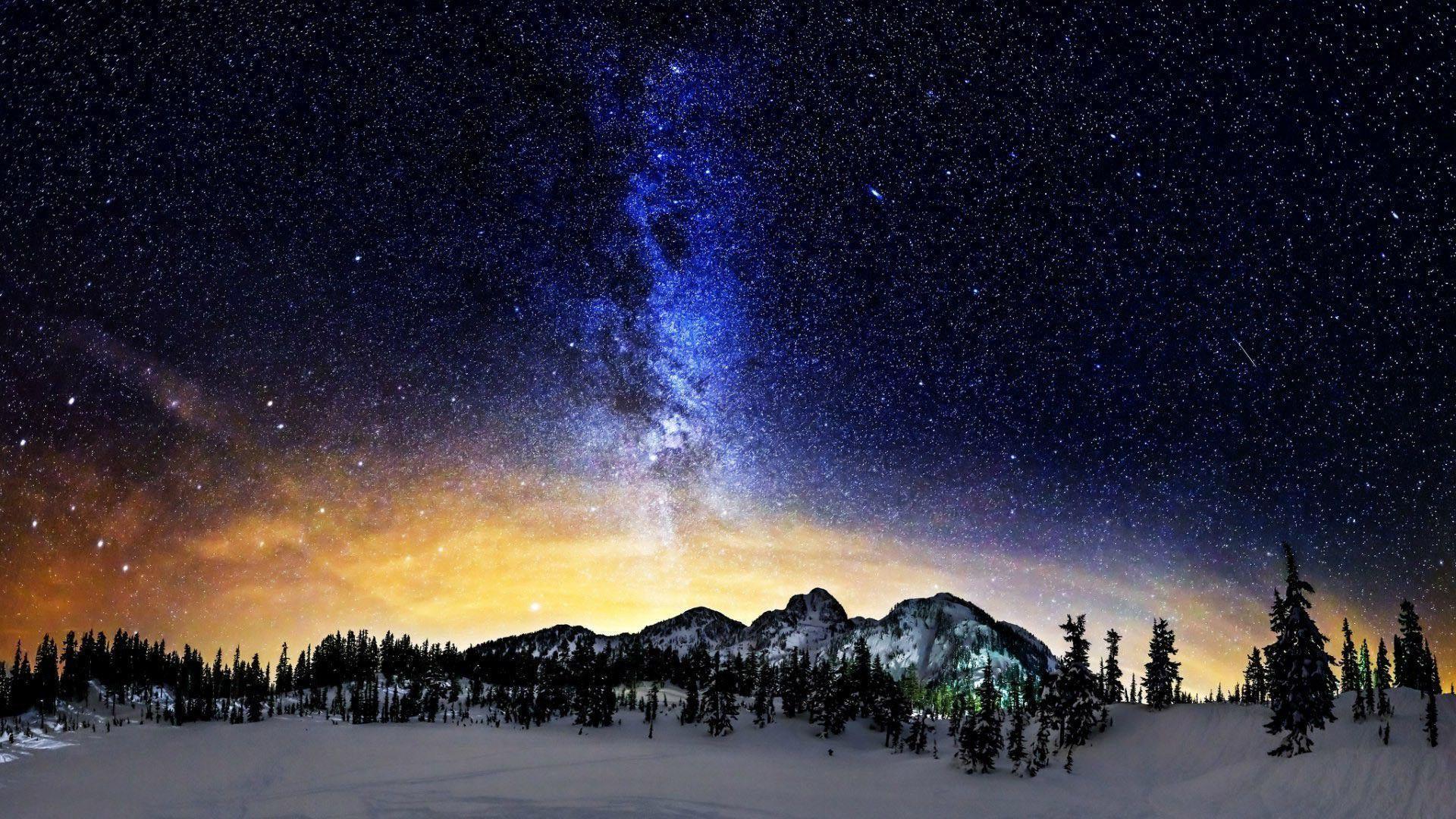 Milky Way above the snowy mountains wallpapers