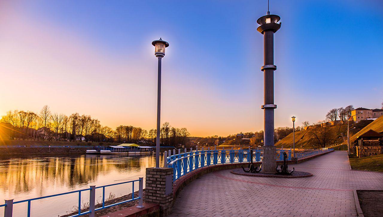 Belarus Monuments Grodno Coast Rivers Street lights Cities