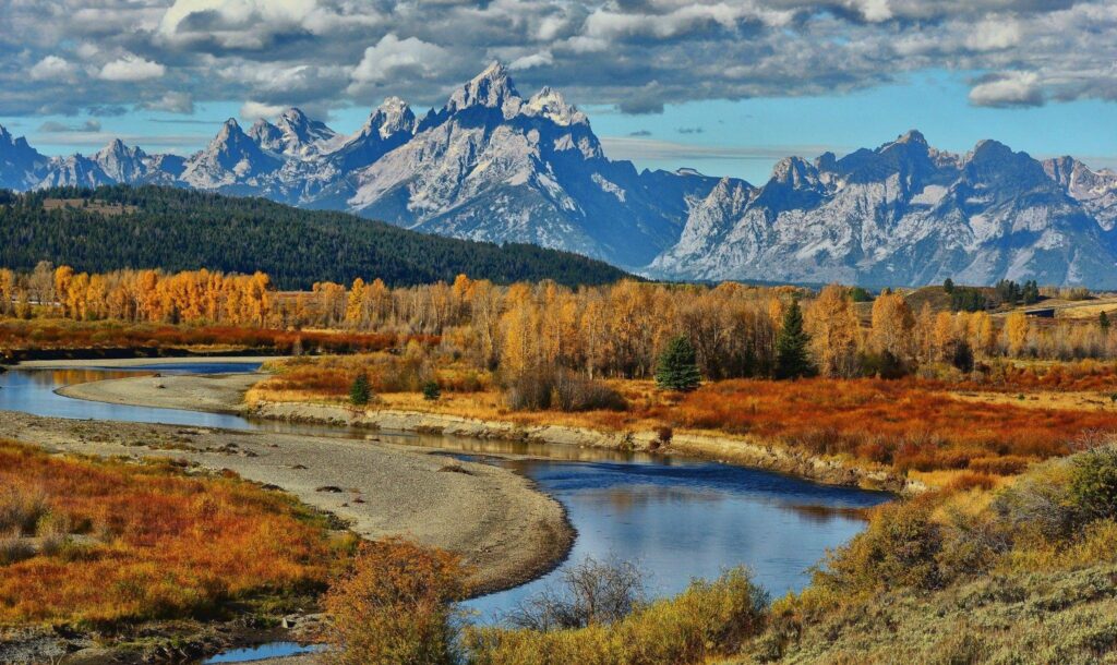 Rivers National Wyoming Grand River Park Usa Mountains Autumn Teton