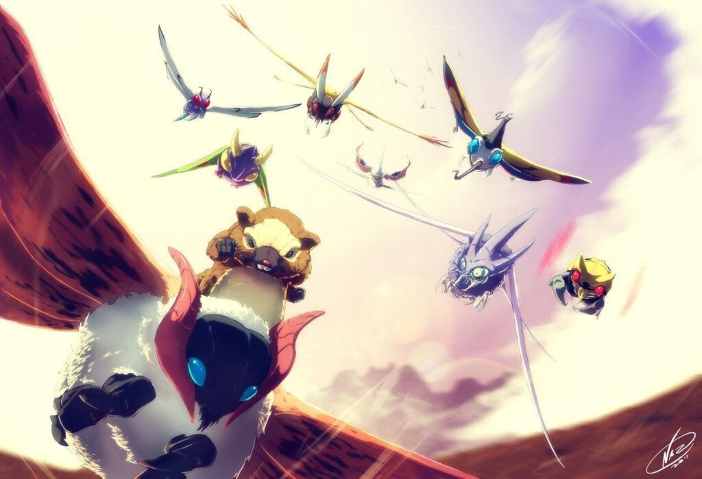 Air force pokemon bug flying in the sky beautifly
