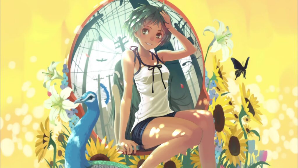 Download Monogatari Series, Anime Girl, Sunflowers, Summer