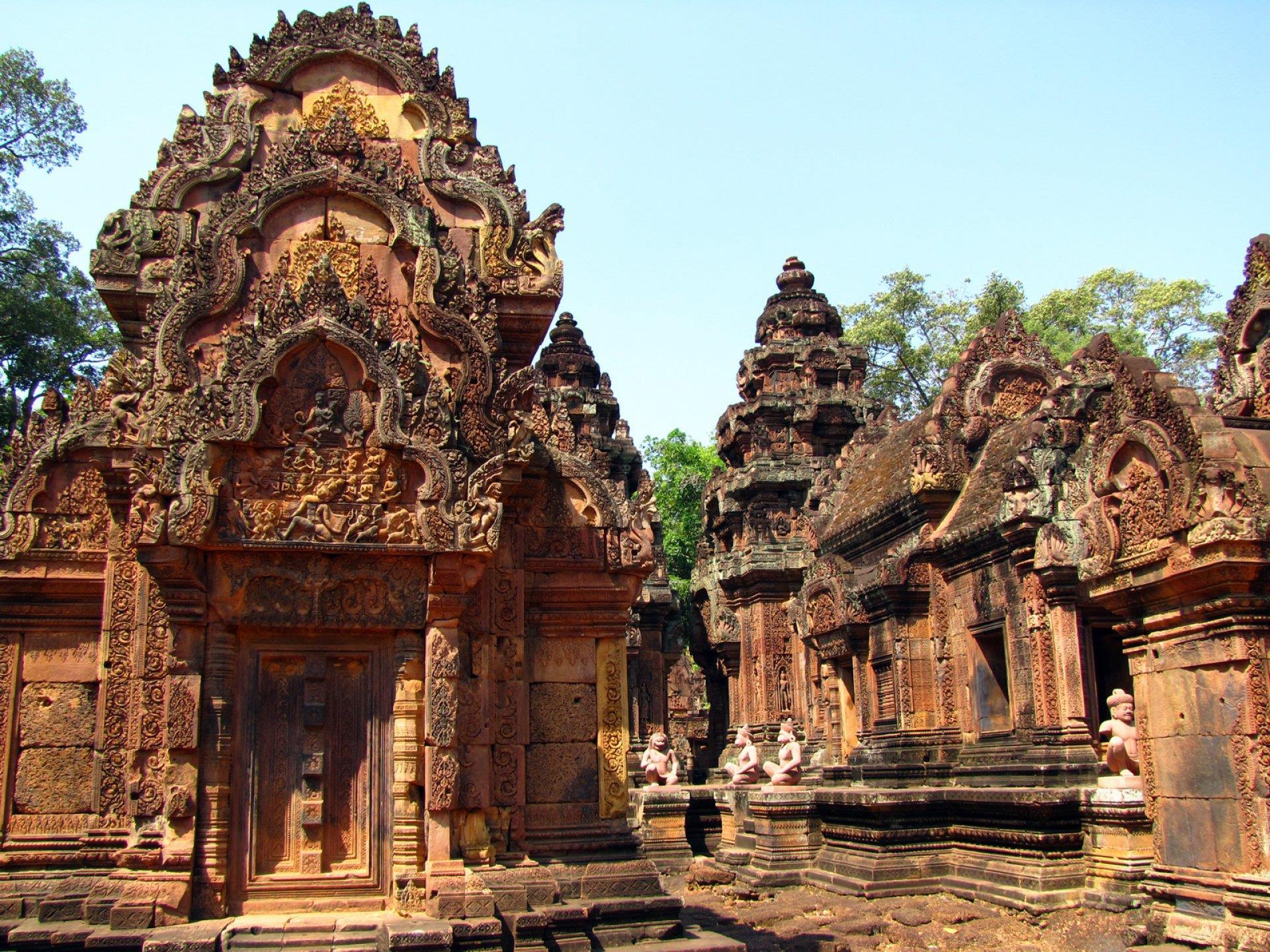 The walls of the ancient temple of Banteay Srei, Cambodia