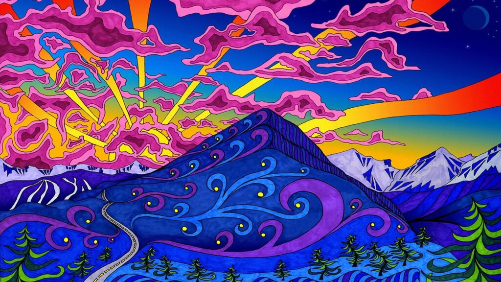 Mountains landscapes psychedelic artwork colors wallpapers