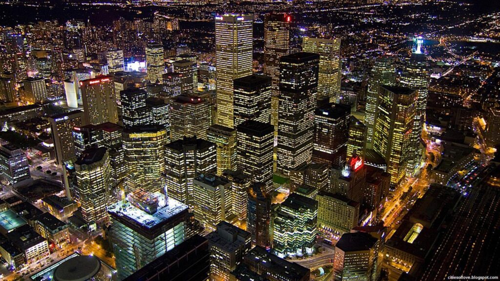Toronto Shining City Financial District At Night Canada 2K Desktop