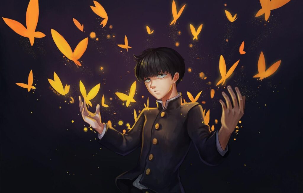 Wallpapers butterfly, anime, art, guy, Mob Psycho , Kageyama