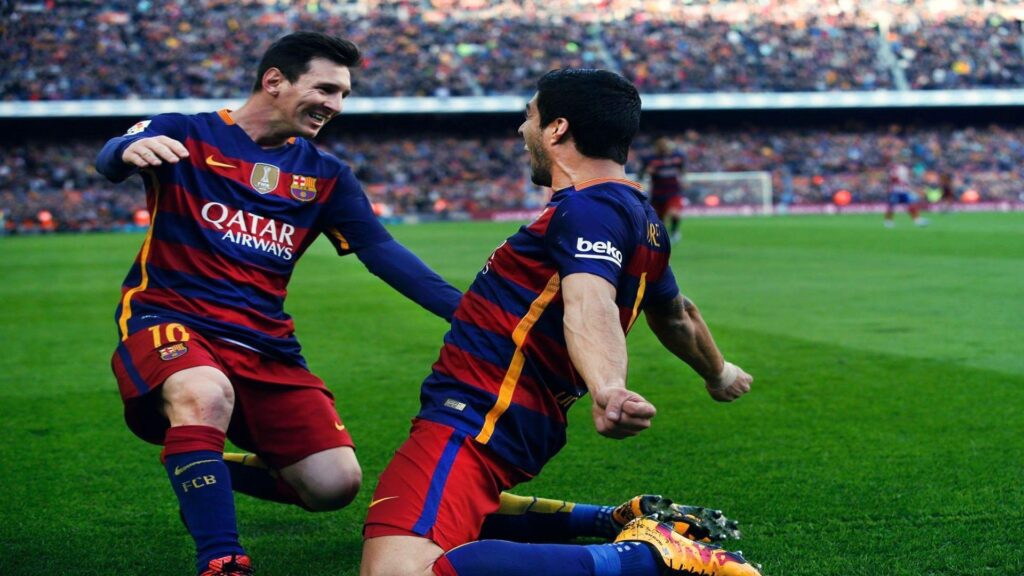 Barcelona Luis Suarez And Lionel Messi Goal Celebration Wallpapers