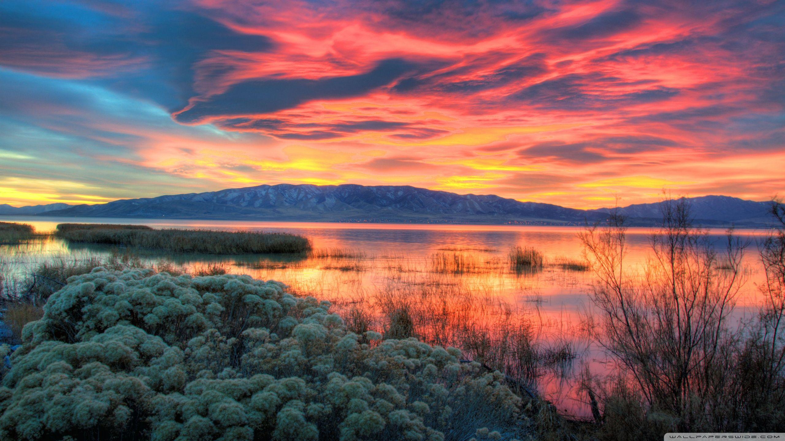 Fiery Sunset Over Utah Lake ❤ K 2K Desk 4K Wallpapers for K Ultra