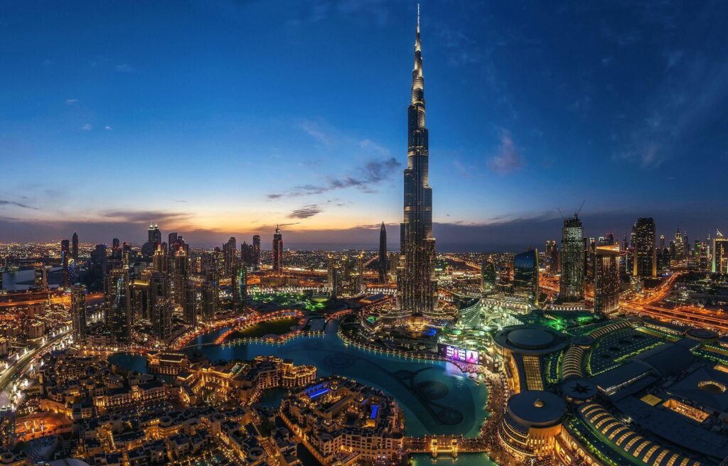 Dubai Cities United Arab Emirates Panorama Burj Khalifa Sunset Sky