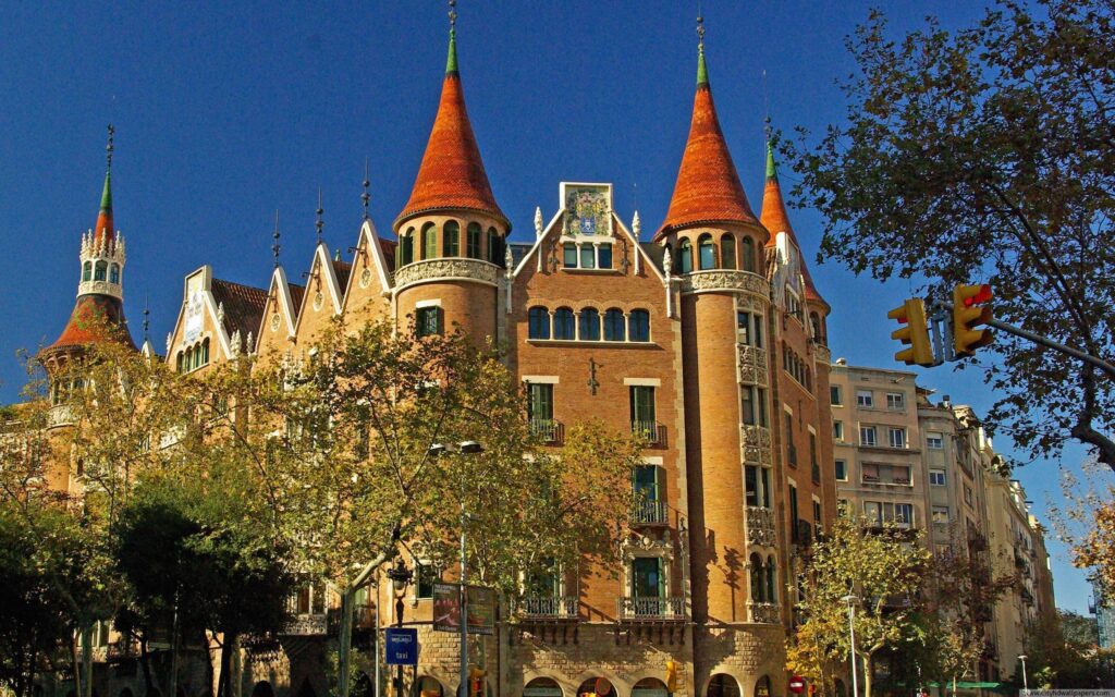 Beautiful building of Casa de las Punxes in Barcelona city