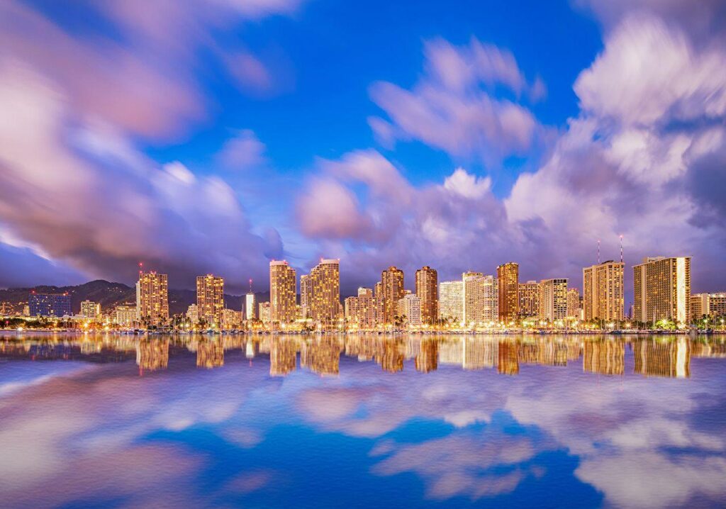 Wallpaper Hawaii USA Waikiki Honolulu Sea Sky Cities Clouds Houses