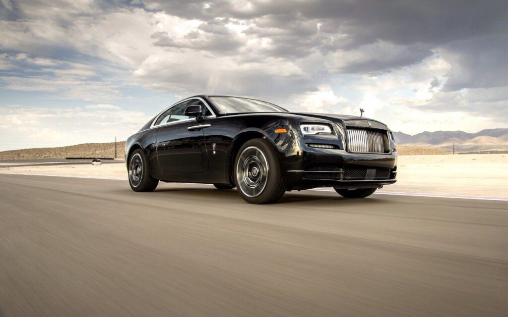 Download Rolls Royce Wraith, Black, Road, Side View, Clouds