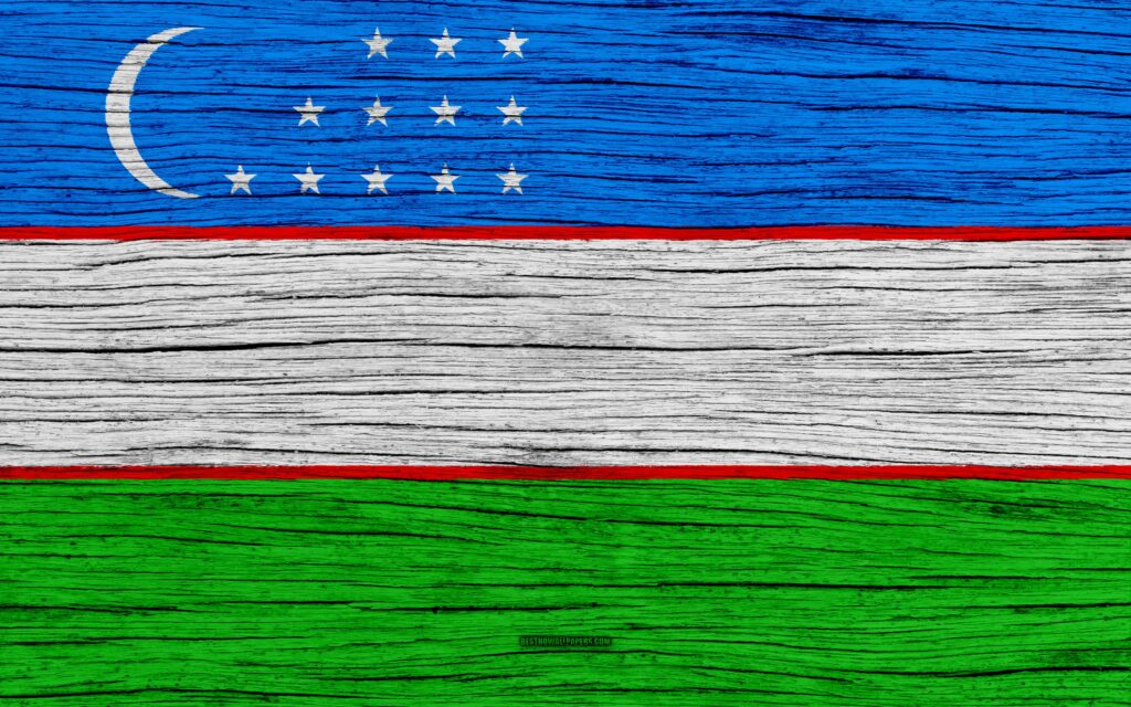 Download wallpapers Flag of Uzbekistan, k, Asia, wooden texture