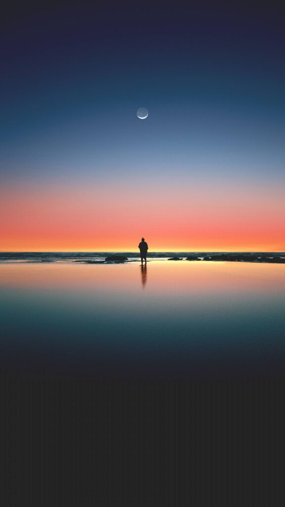 Download wallpapers sunset, beach, sea, horizon, silhouette