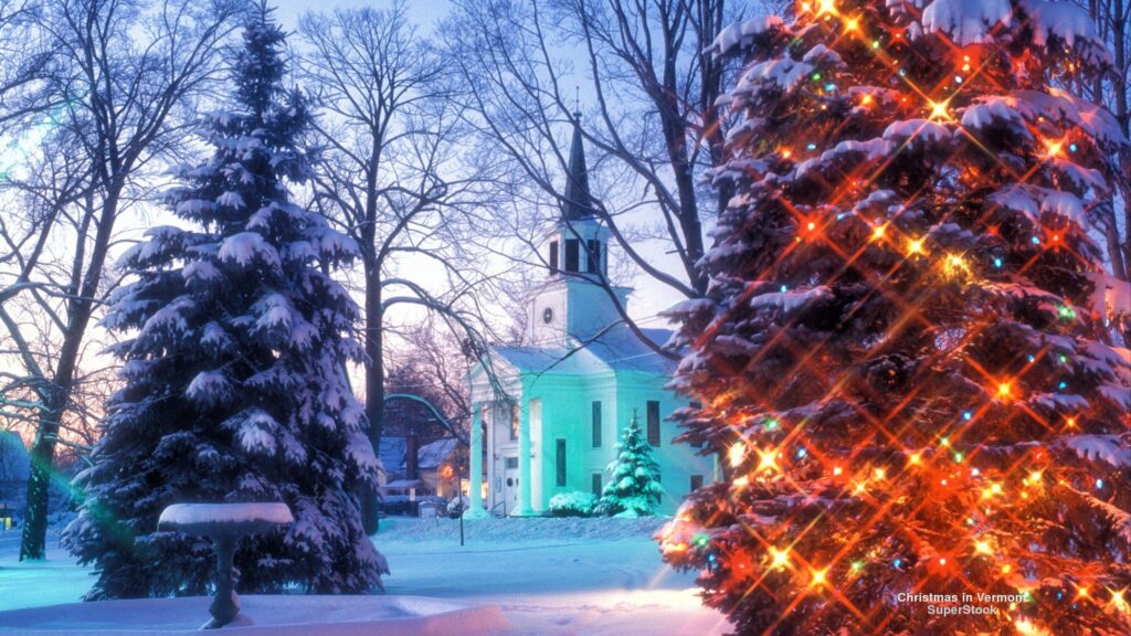 Winter Snow Nature Church Trees Christmas Vermont Desktop