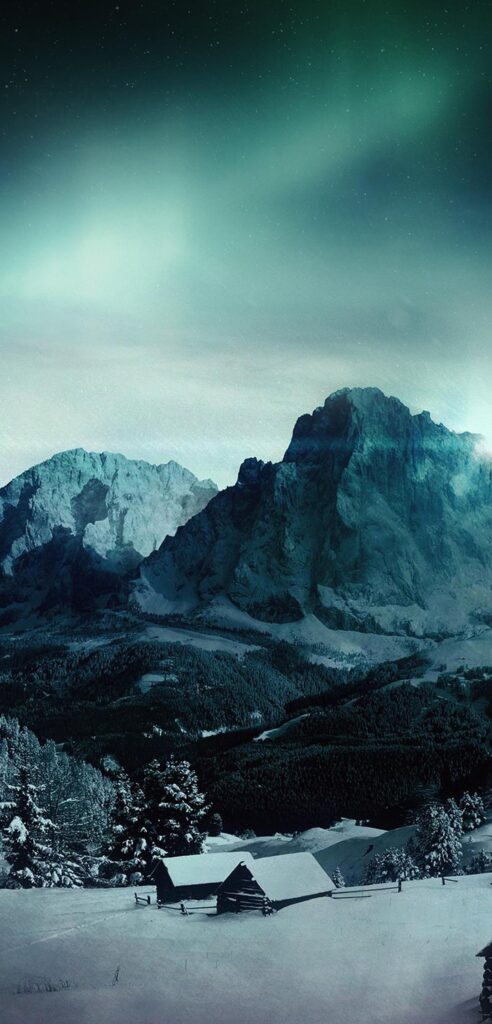 My night sky mountain snow winter aurora Wallpapers x HD