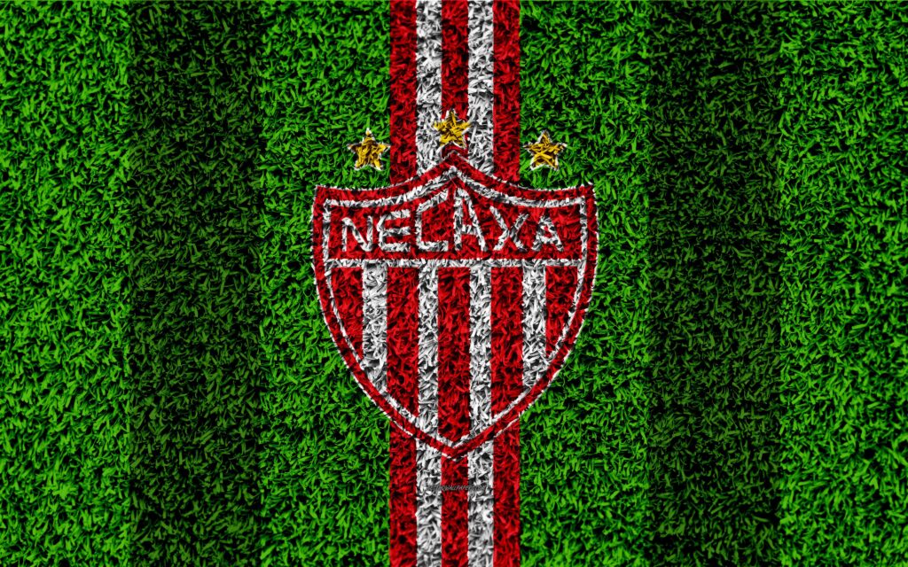 Download wallpapers Club Necaxa, k, football lawn, logo, Mexican