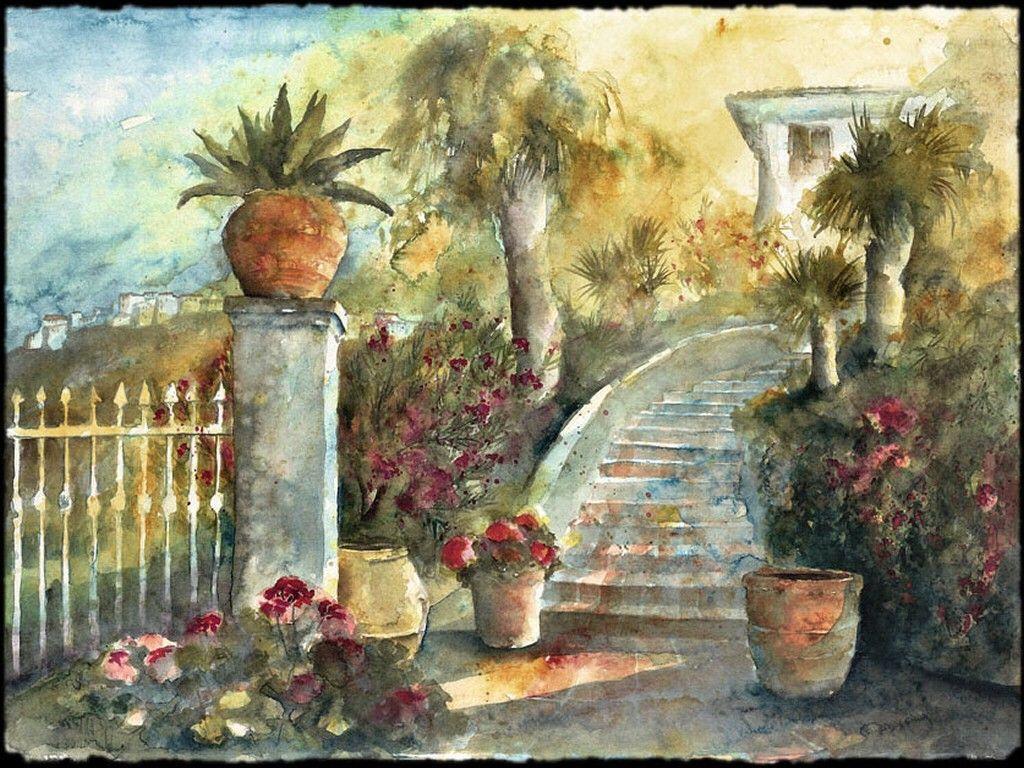 Other Sudan Garden Flowers Cityscape Scenery Painting Art Stairs