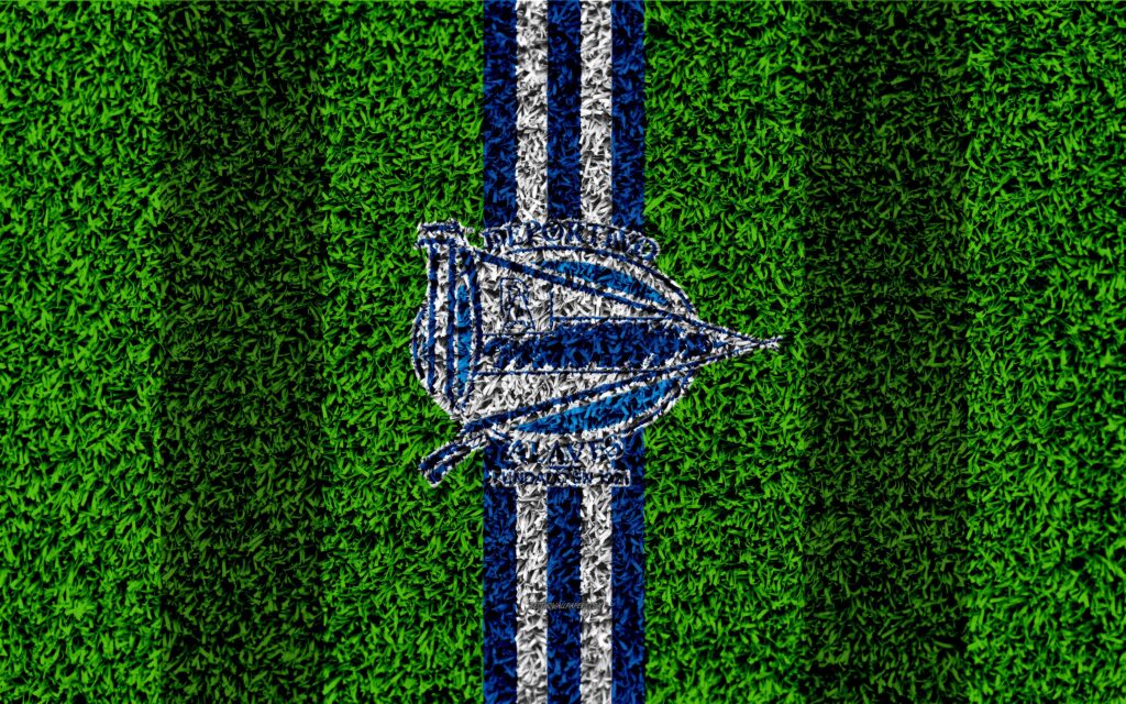 Download wallpapers Deportivo Alaves FC, k, logo, football lawn