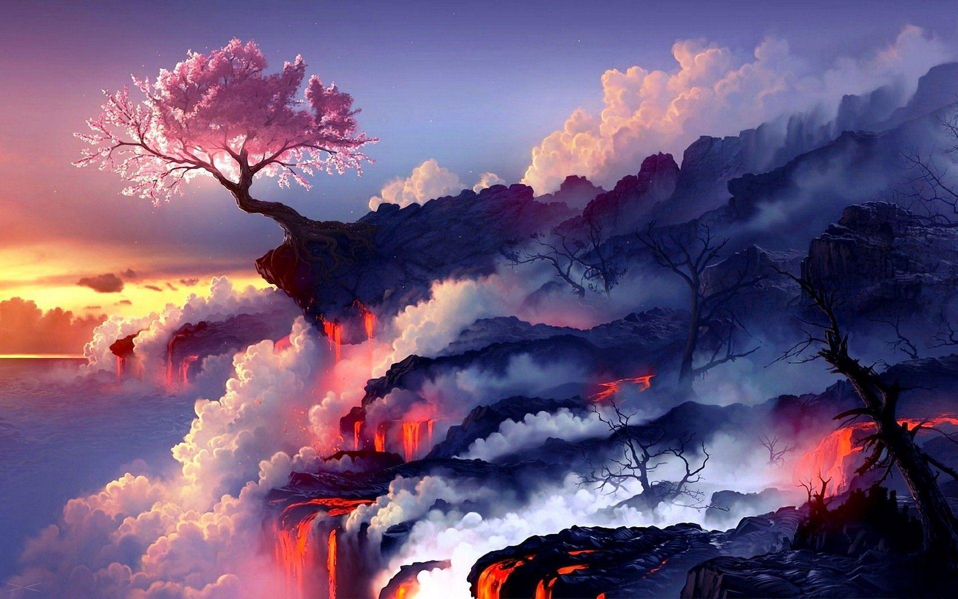 Cherry blossoms and lava wallpapers
