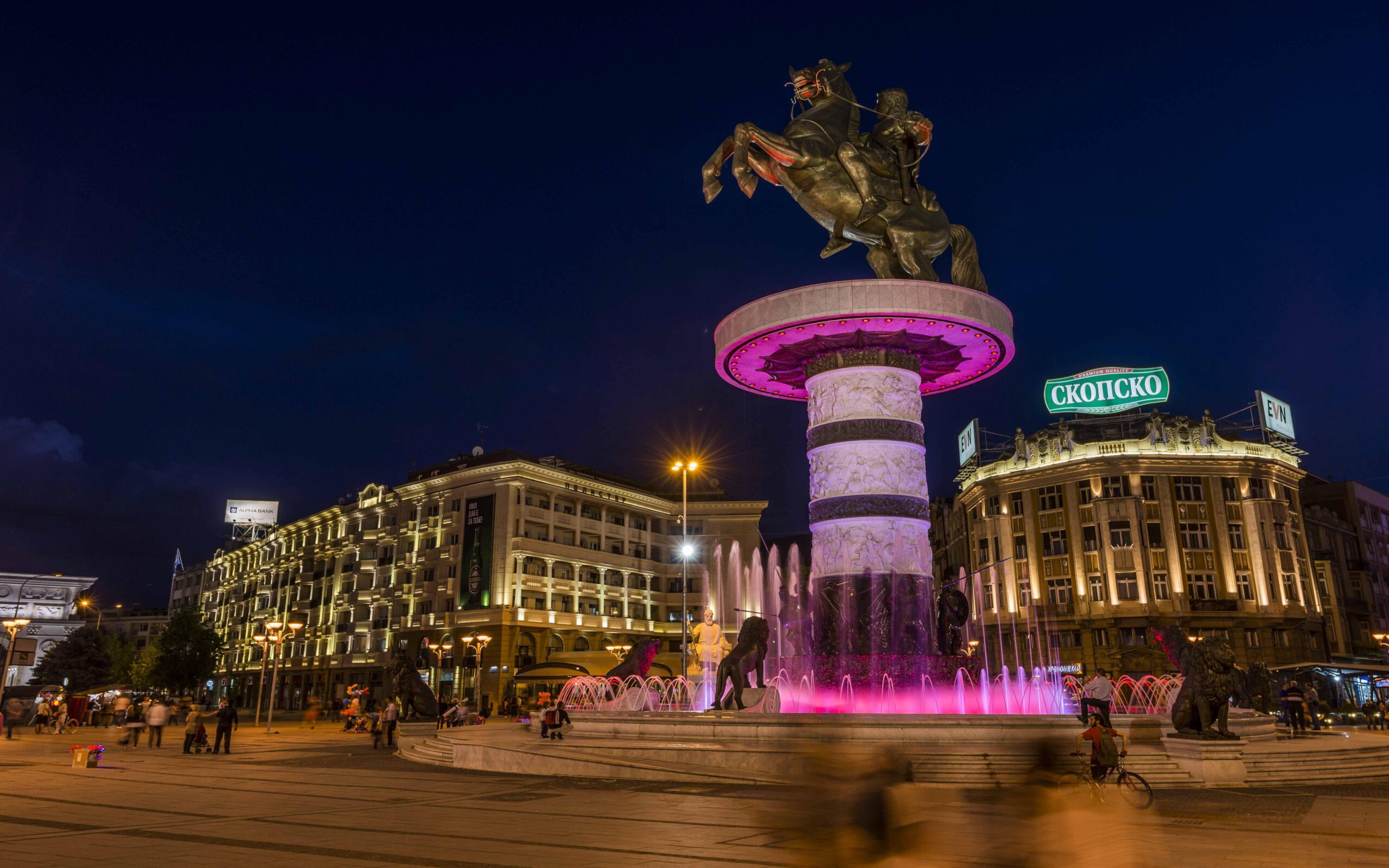 Macedonia Square Fountain And Monument Of Alexander Of Macedonia In