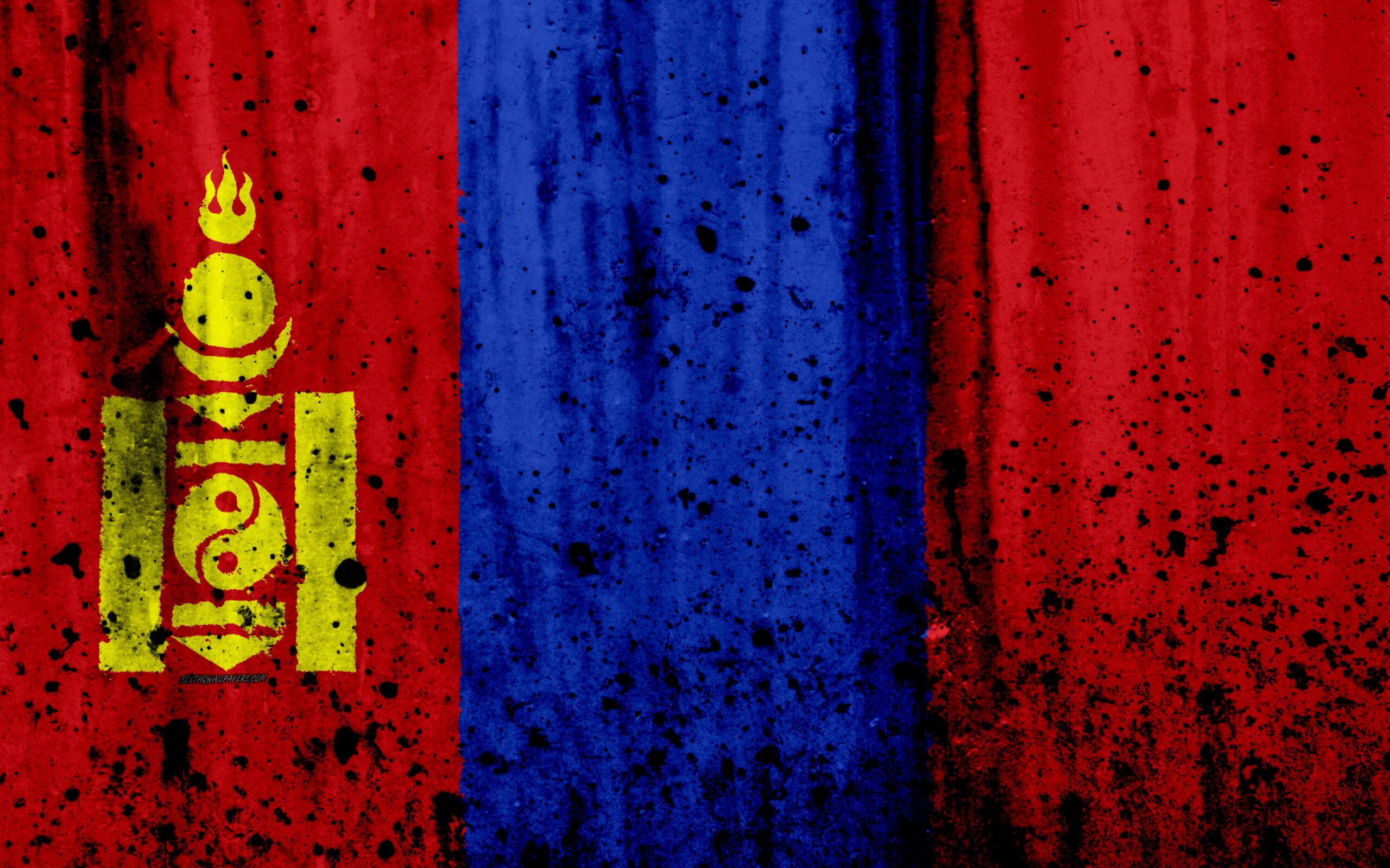 Download wallpapers Mongolian flag, k, grunge, Asia, flag of