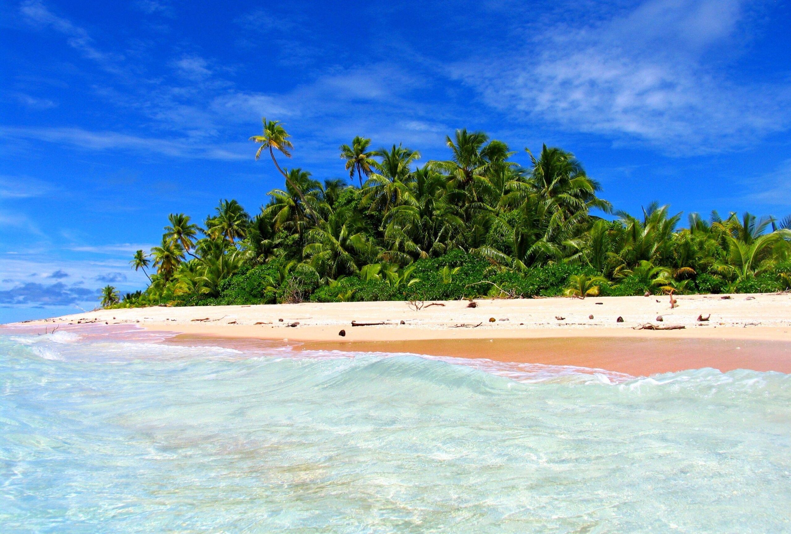 Beach Funafuti Atoll Tuvalu Island Paradisiac Sand Sea Palms
