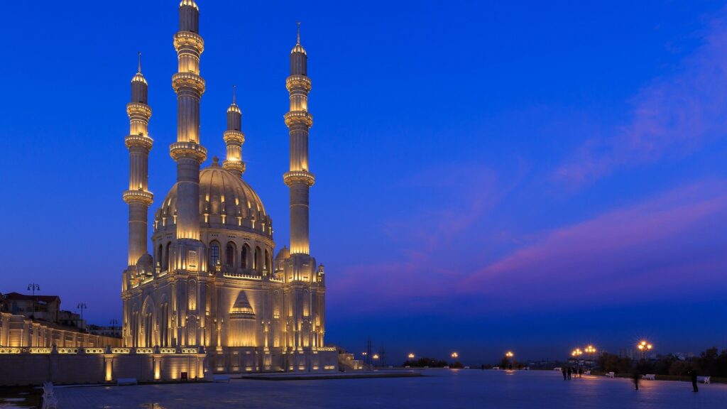 Download Heydar Mosque, Azerbaijan Baku, Lights, Night
