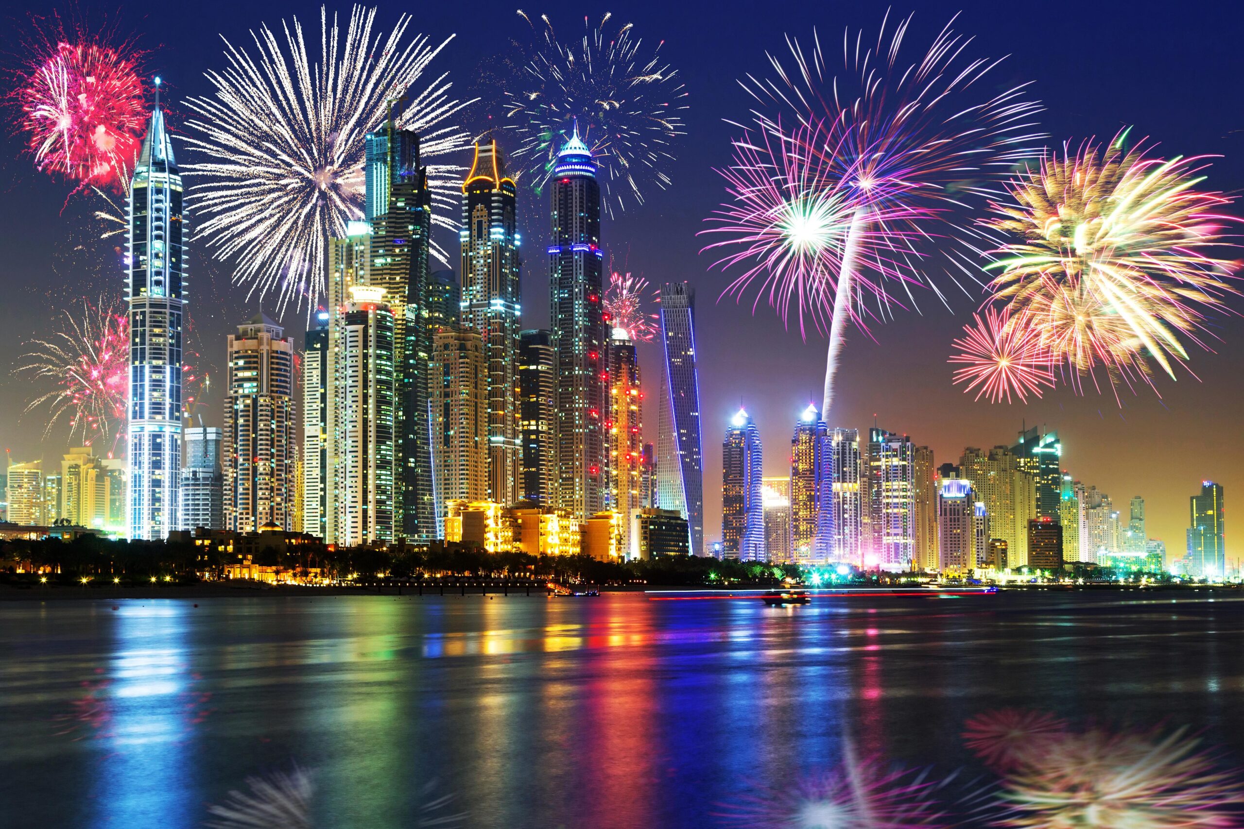 Wallpapers Dubai New year Fireworks Emirates UAE Sky Night
