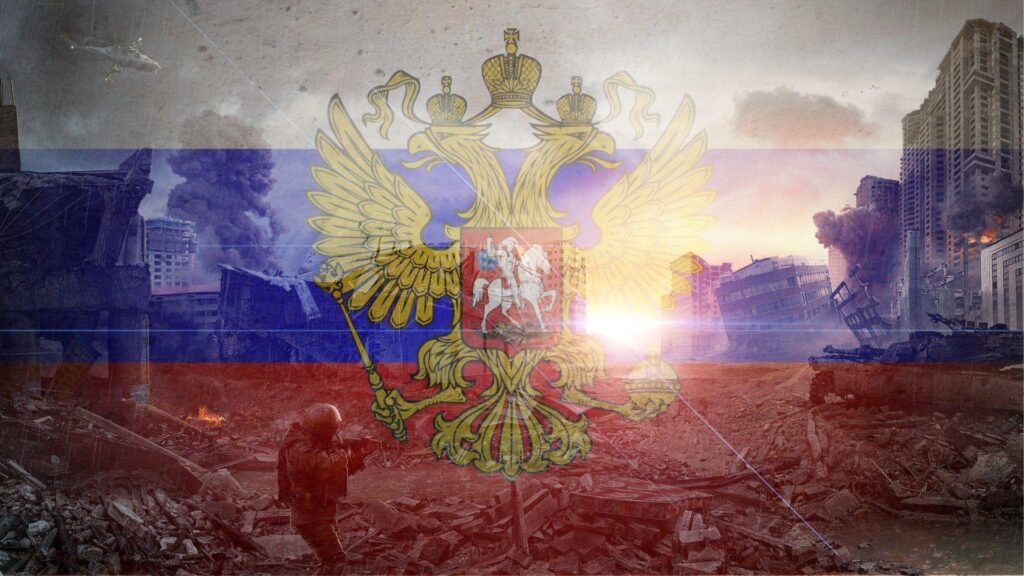 Russia russia flag country town destruction sun 2K wallpapers