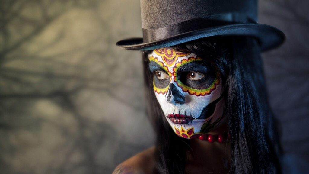 Women, Face, Artwork, Photography, Sugar Skull, 4K hat, Closeup