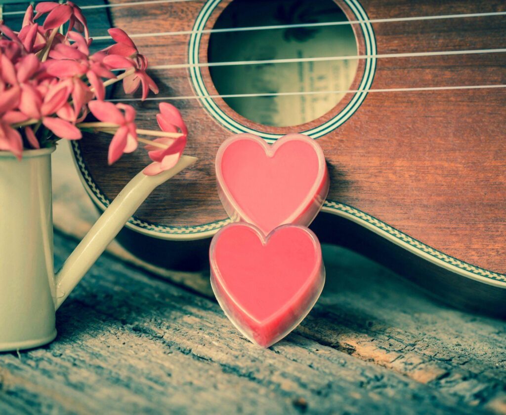 Vintage love heart romantic heart ukulele flower 2K wallpapers