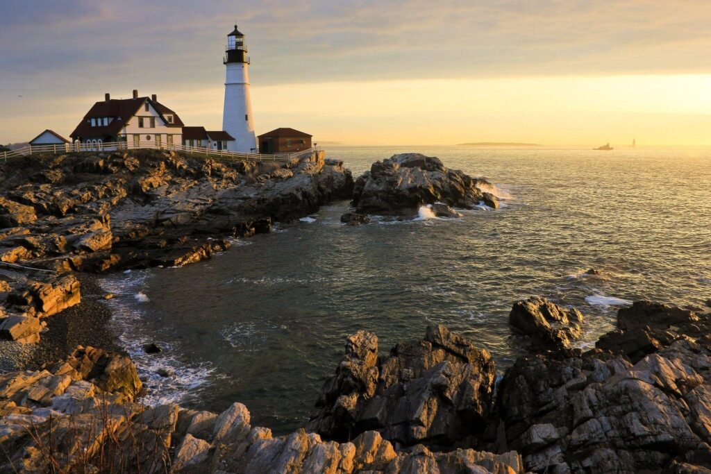 Sea Ocean Light Usa Lighthouses Portland Cape Elizabeth Coast Head