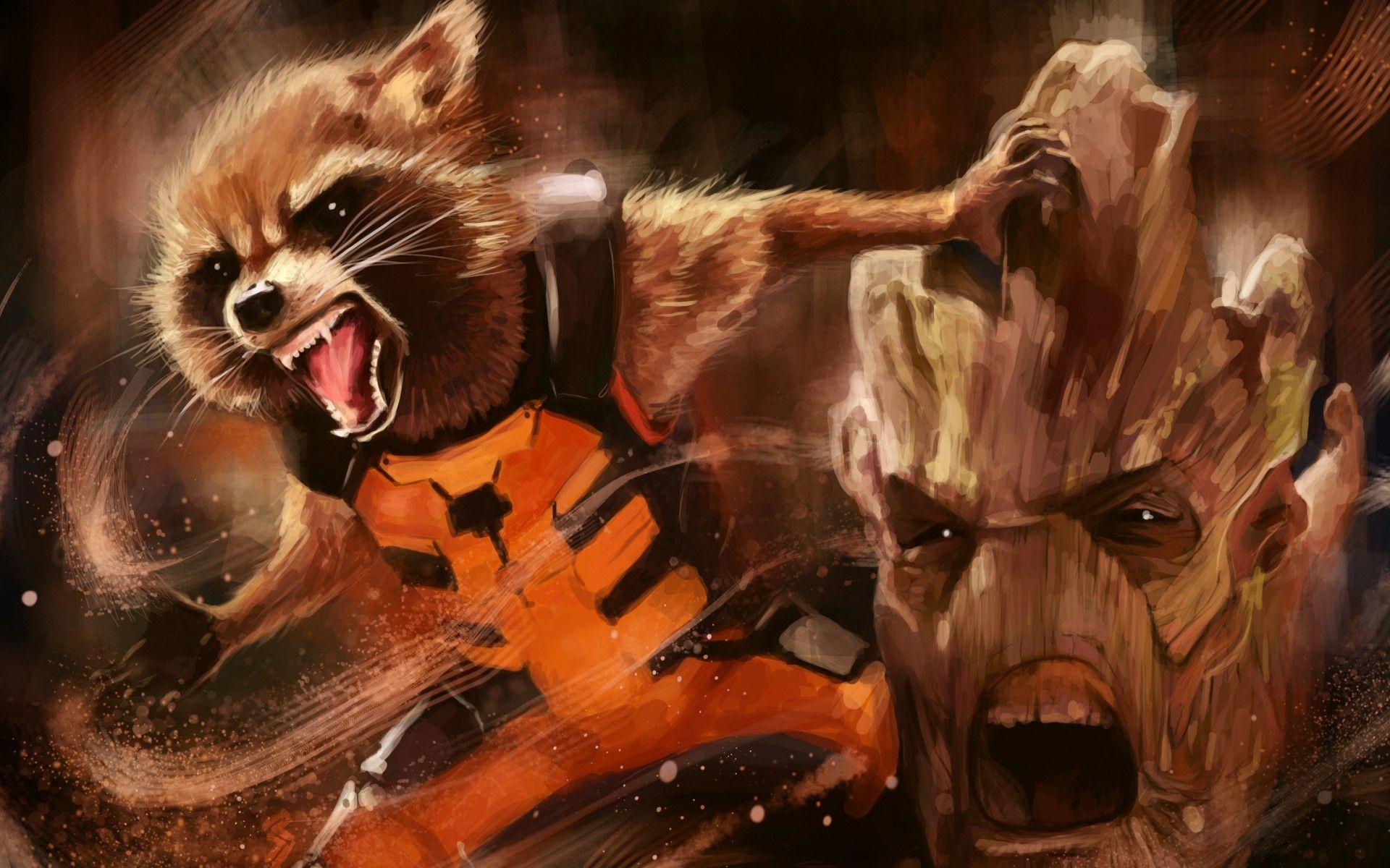 Wallpapers Groot, Rocket Raccoon, Guardians of the Galaxy, Artwork