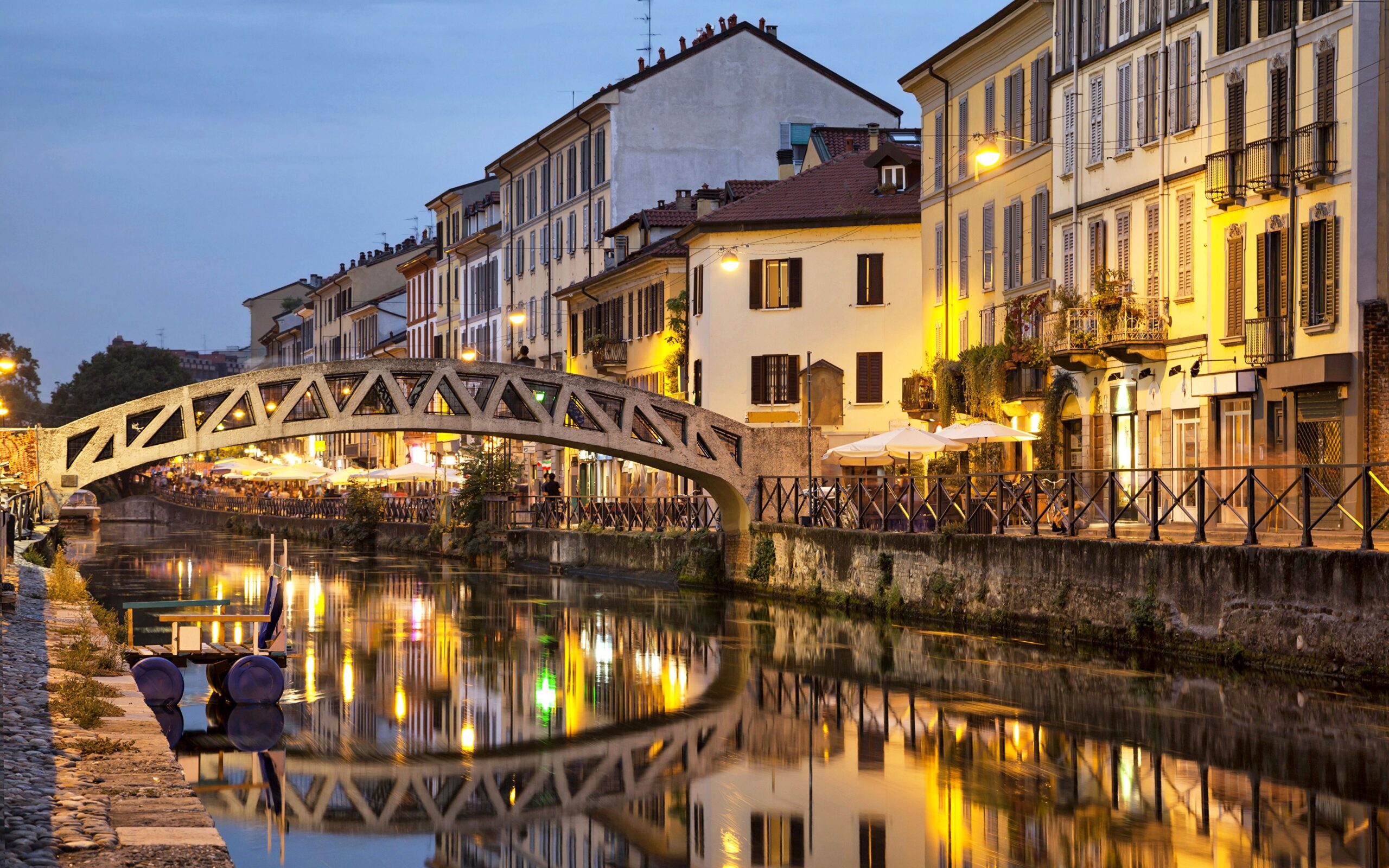 Photos Italy Milan Bridges Night Rivers Cities Houses