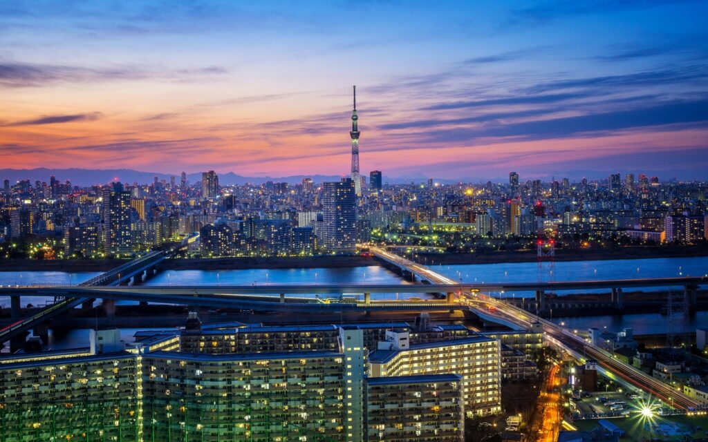 Download Cityscape, Bridge, River, Sunset