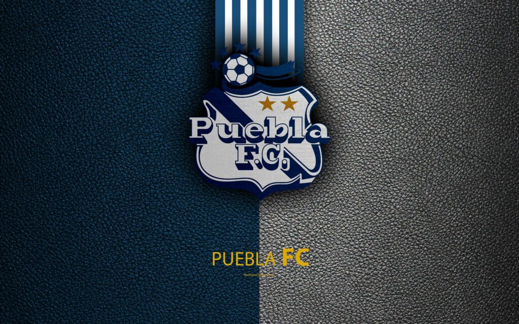 Download wallpapers Puebla FC, k, leather texture, logo, Mexican