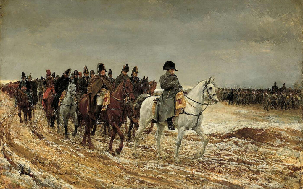 Painting Napoleon Bonaparte in Russia Winter Retreat Moscow