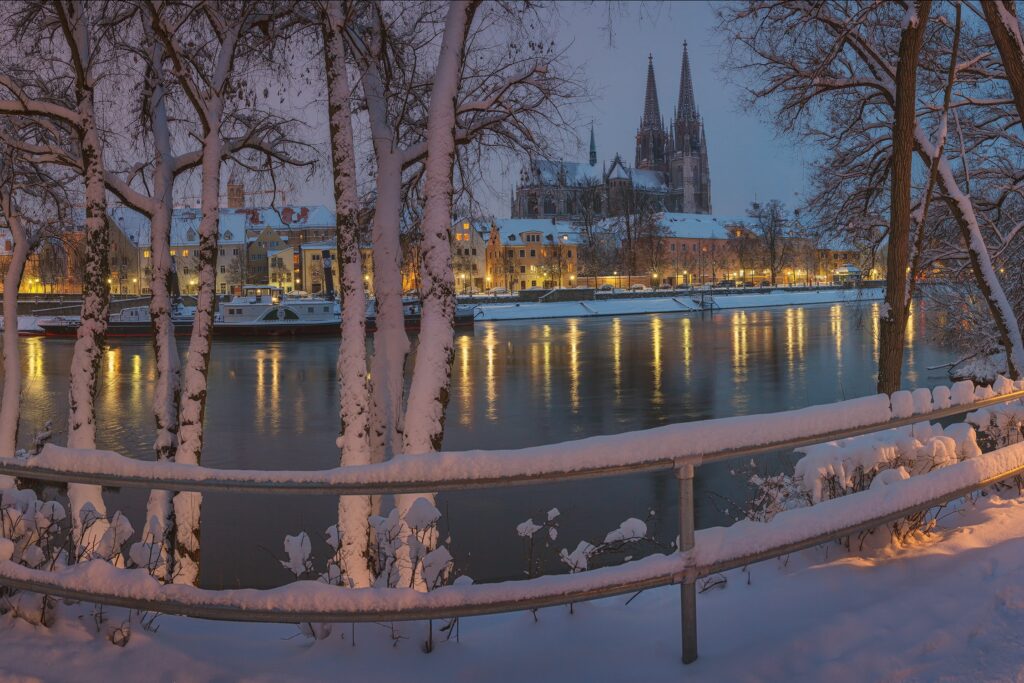 Winter River Winter Bavaria City Regensburg Germany Nature Enjoy
