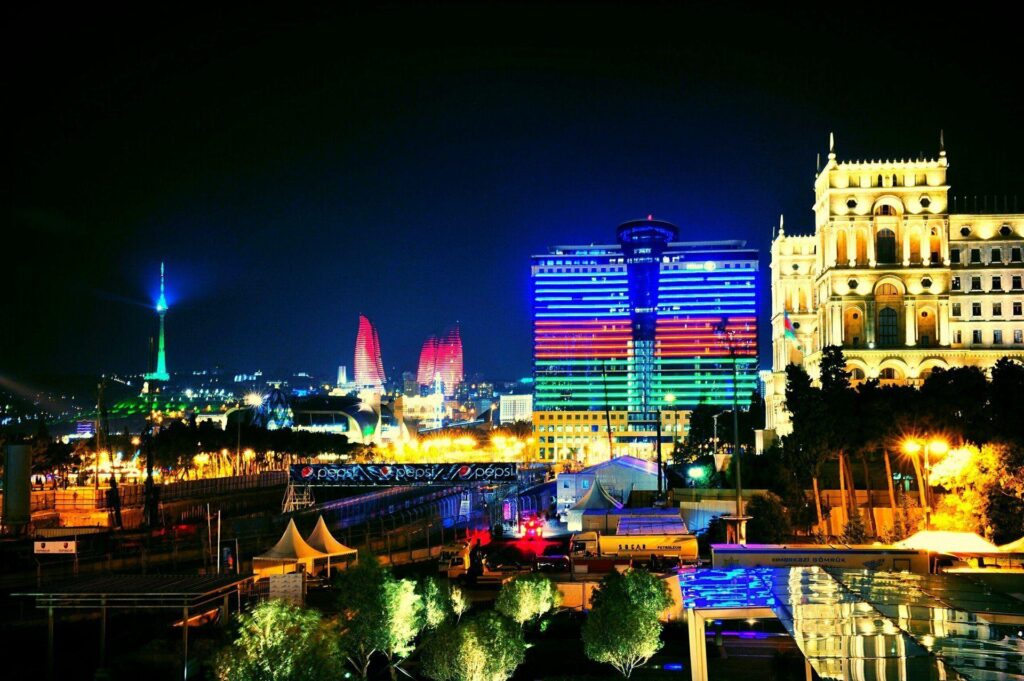 Baku azerbaijan baku azerbaijan night light night lights 2K wallpapers
