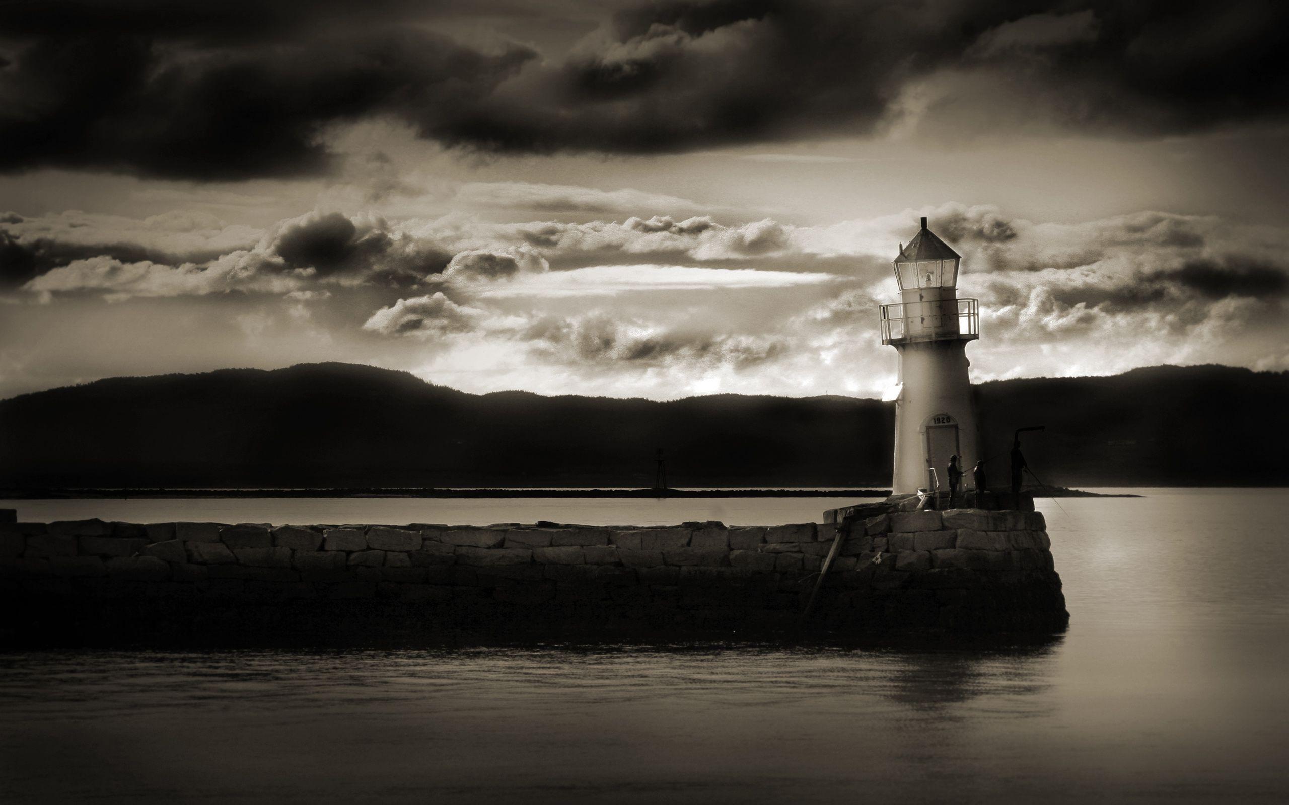 Art Scotland Dark Lighthouse Beach Islands 2K Backgrounds