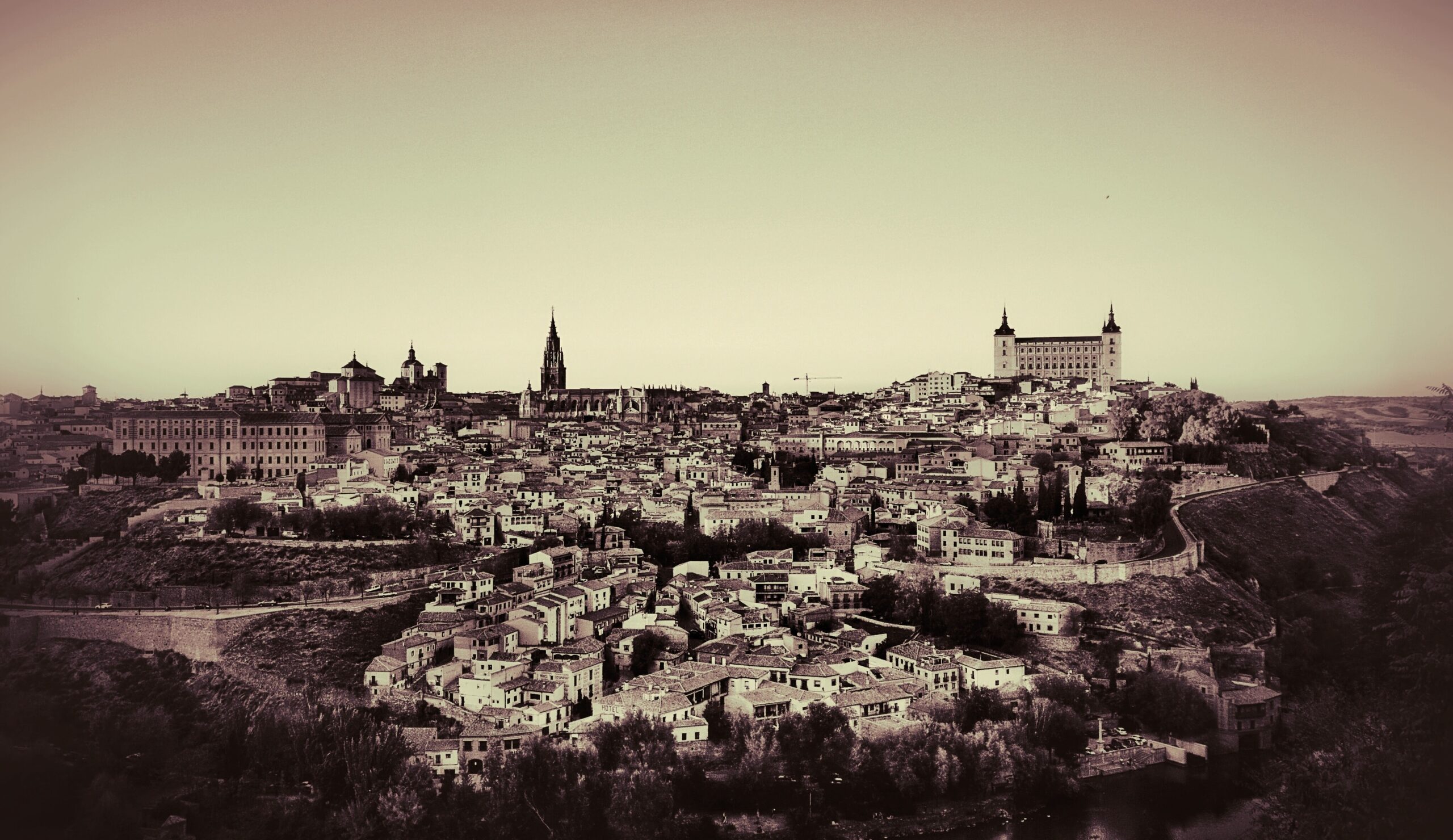 Toledo city spain duotone photograph cityscape wallpapers and backgrounds
