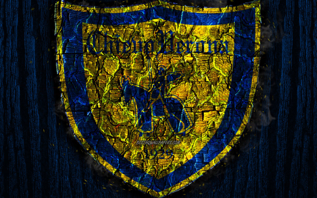Download wallpapers Chievo FC, scorched logo, Serie A, blue wooden