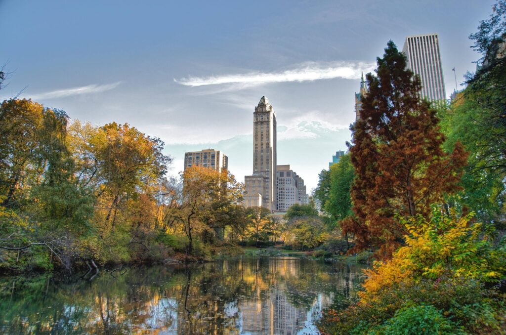 Download wallpapers Central Park, New York, lake, Skyscrapers free