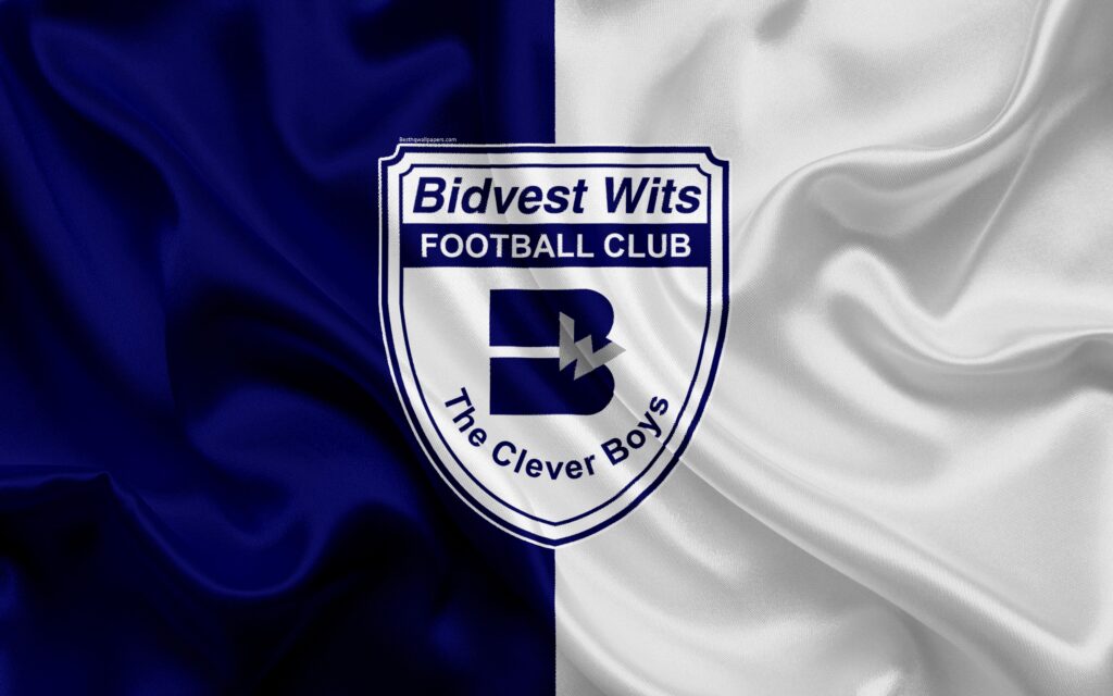 Download wallpapers Bidvest Wits FC, k, logo, blue white silk flag