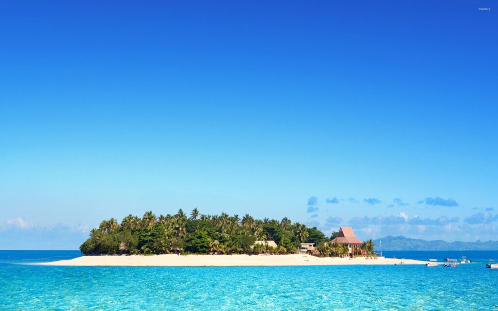Clear sky over a resort on a Fiji island wallpapers