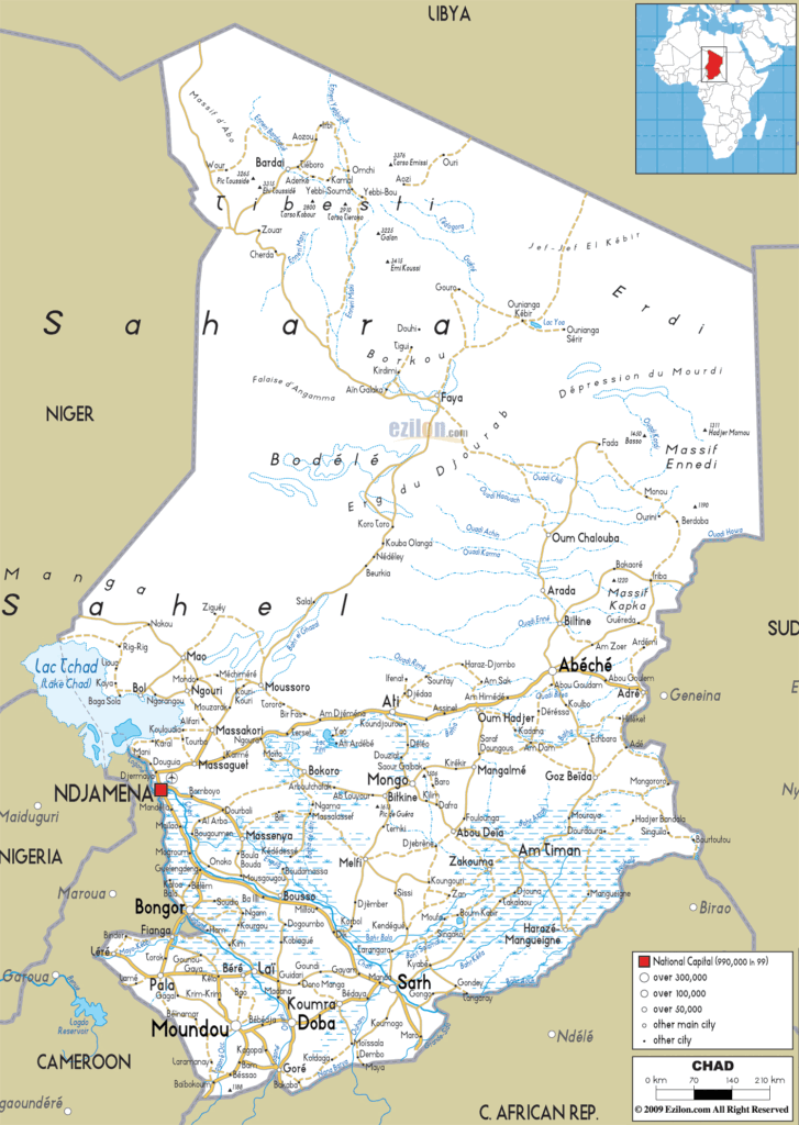 Detailed Clear Large Road Map of Chad
