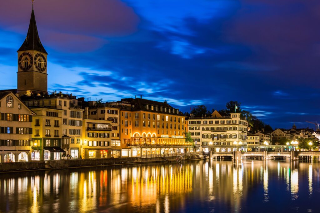 Pictures Zurich Switzerland Sky Rivers night time Cities