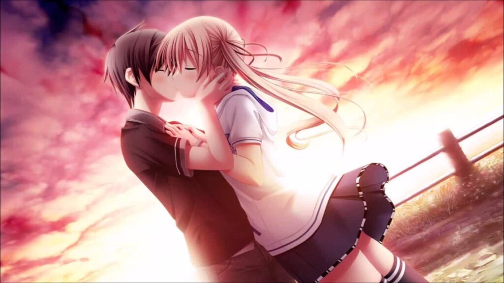 Love Kiss Of Cute Anime Couple 2K Wallpapers