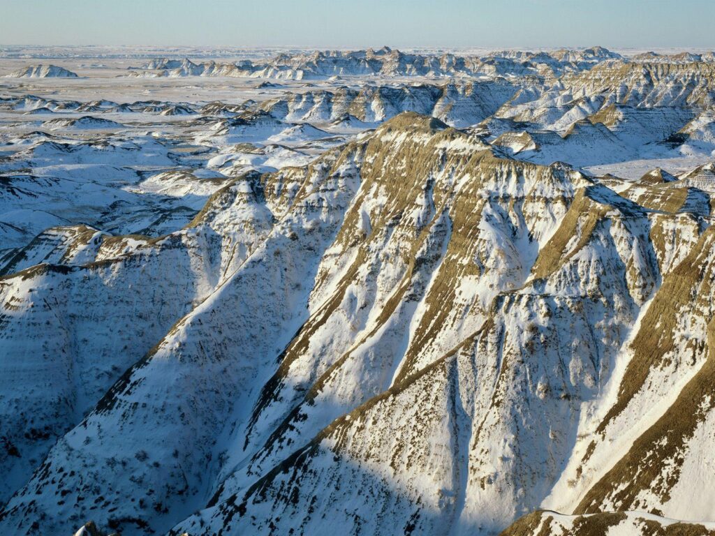 Badlands National Park in Winter, South Dakota –