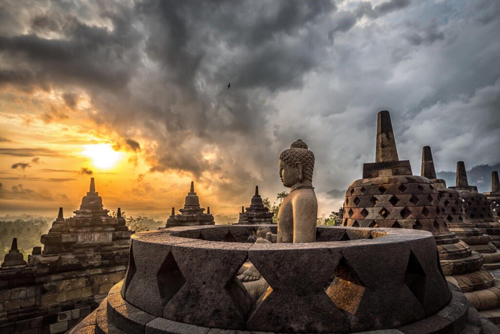 Borobudur, sunset, Java, Indonesia